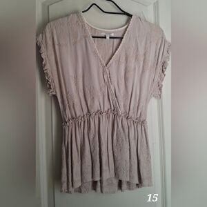 Maurices Cream Embroidery Rayon Floral Top S Boho Tropical Babydoll